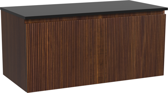 Storke Ribs zwevend badkamermeubel 105 x 52 cm notelaar met Panton enkel tablet in gepoedercoate mdf mat zwart, Verticale symmetrische rechte ribbel