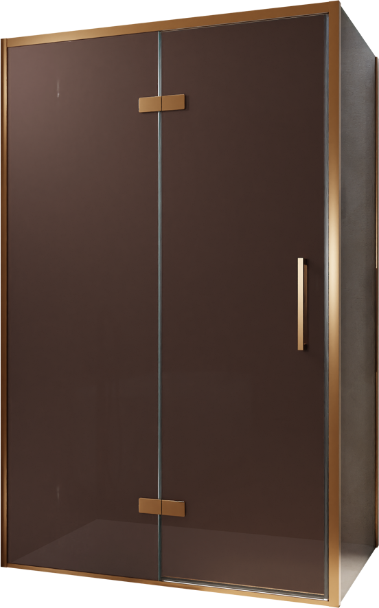 Balmani Senses Design douchehoek met linkse draaideur en vaste zijwand, 120 x 100 cm, Brons, Brushed Rosegold profielen, met coating