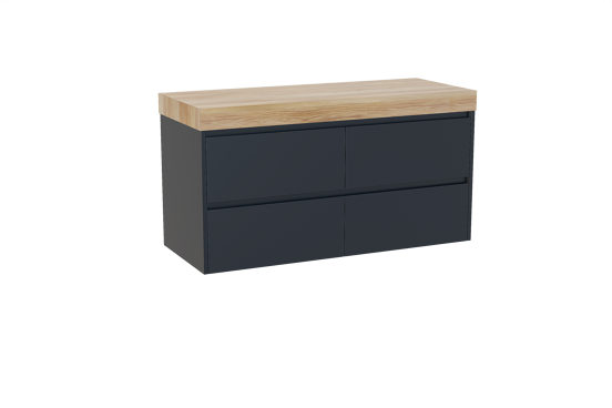 Storke Seda meuble salle de bains suspendu 130 x 52 cm bleu nuit avec Kada tablette simple ou double en hpl teck rustique