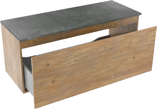 Linie Lado zwevend badmeubel 120 x 46 cm naturel eiken met Lado enkel of dubbel wastafelblad in melamine grijze leisteen