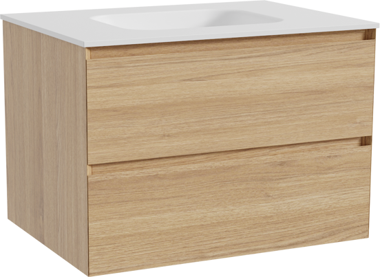 Balmani Mitra meuble salle de bains suspendu 75 x 55 cm chêne naturel avec Tablo Arcato plan simple en solid surface blanc mat