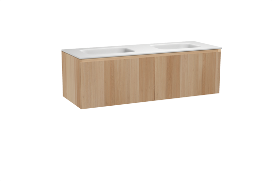 Balmani Idra meuble salle de bains suspendu 150 x 55 cm chêne naturel avec Tablo Arcato double vasque en solid surface blanc mat