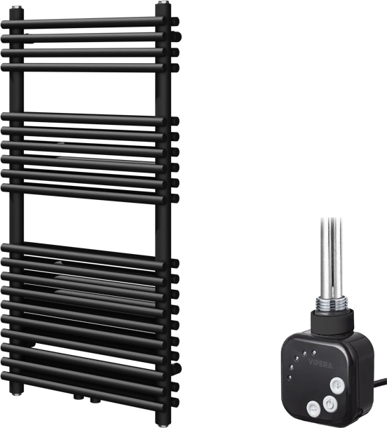 Vipera Alegria dubbele handdoekradiator 50 x 100 cm elektrische verwarming mat zwart zij- en middenaansluiting 748W, weerstand inbegrepen