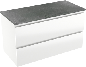 Linie Lado zwevend badkamermeubel 100 x 46 cm glanzend wit met Lado enkel of dubbel tablet in melamine leisteen grijs