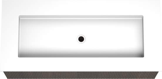 Balmani Forma zwevend badkamermeubel 120 x 55 cm gerookte eik met Tablo Stretto enkele wastafel voor 2 kraangaten in solid surface mat wit, Verticale symmetrische rechte ribbel