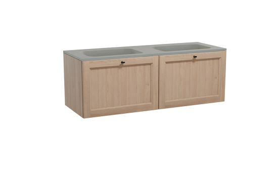 Balmani Lemon meuble salle de bains suspendu 150 x 55 cm chêne vieilli avec Tablo Strada double vasque en marbre composite soie grise