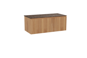 Balmani Idra zwevend badkamermeubel 120 x 55 cm teak met Stretto enkel of dubbel tablet in marmer dark emperador