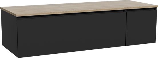 Storke Edge meuble salle de bains suspendu 140 x 52 cm noir mat avec Panton tablette simple ou double en mélaminé chêne brut