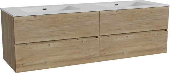 Storke Edge zwevend badmeubel 170 x 52 cm ruw eiken met Diva dubbele wastafel in composietmarmer hoogglans wit