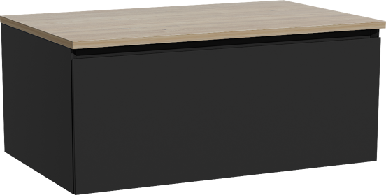 Storke Edge meuble salle de bains suspendu 85 x 52 cm noir mat avec Panton tablette simple en mélaminé chêne brut