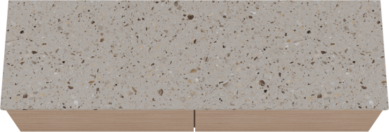 Balmani Forma hängendes Möbelstück Set: 180 x 55 cm, Naturbelassene Eiche, mit Stretto Einzel- oder Doppel Waschtischplatte, Terrazzo in Greige, Horizontale symmetrische gerade Rippe