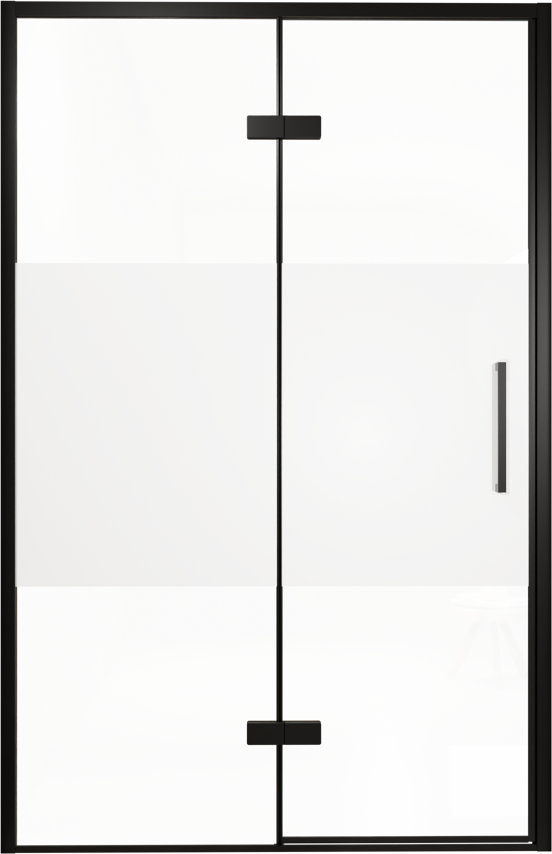 Balmani Senses Design douche draaideur links 140 cm x 210 cm Helder glas met matte strook, Zwarte profielen, met coating