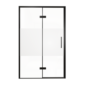 Balmani Senses Design douche draaideur links 140 cm x 210 cm Helder glas met matte strook, Zwarte profielen