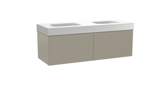 Balmani Fila meuble salle de bains suspendu 150 x 55 cm gris pierre avec Arcato double vasque en solid surface blanc mat, Nervure droite symétrique verticale