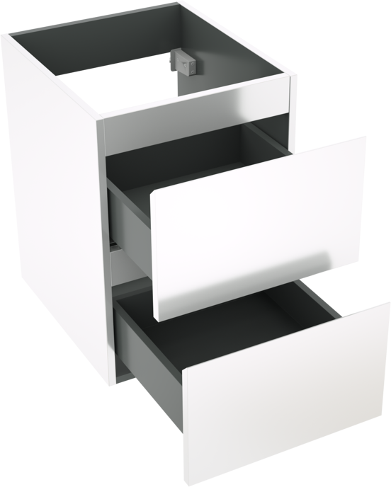Linie Lado hängender Waschbeckenunterschrank: 40 x 46 cm, Weiß glänzend, 2 Schubladen