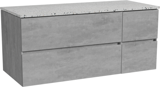 Storke Edge zwevend badkamermeubel 120 x 52 cm beton donkergrijs met Tavola enkel of dubbel tablet in mat wit/zwart terrazzo