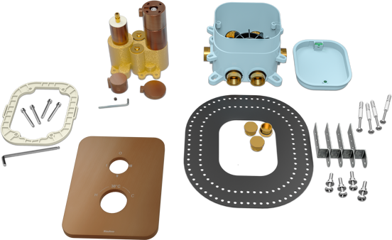 Blaufoss Smartbox Softline inbouw regendoucheset thermostatische kraan Brushed Rosegold