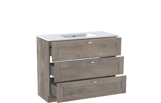 Linie Classo freistehendes Möbelstück Set: 100 x 46 cm, Graue Eiche, mit Baro Einzelwaschtisch, Porzellan Weiß matt