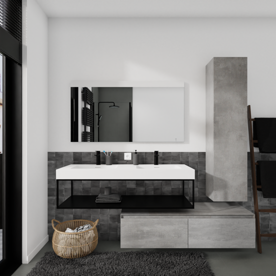 Storke Edge Modulo meuble sous-vasque suspendu 130 x 48 cm béton gris foncé 2 tiroirs