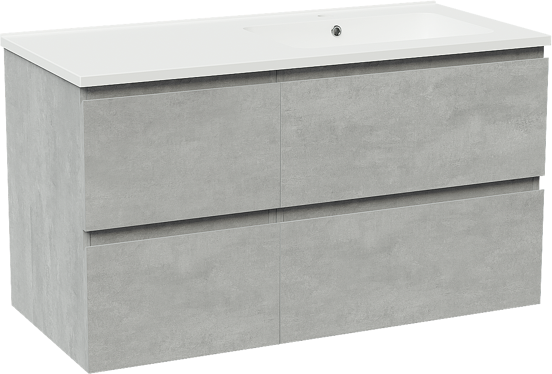 Linie Lado meuble salle de bains suspendu 100 x 46 cm béton gris foncé avec Vano vasque asymétrique droite en marbre composite blanc mat