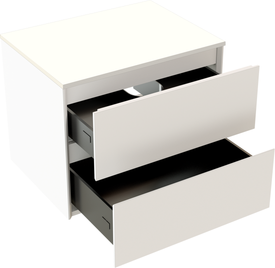 Storke Edge hängendes Möbelstück Set: 60 x 46 cm, Weiß matt, mit Tavola Einzel Waschtischplatte, Solid Surface Weiß matt