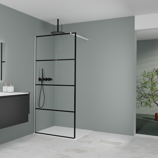 Balmani Modular inloopdouche: 100 x 200 cm, Lined met coating, Mat witte profielen