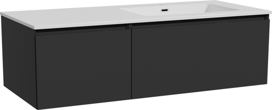 Storke Edge meuble salle de bains suspendu 120 x 52 cm noir mat avec Diva plan vasque asymétrique à droite en marbre composite blanc brillant