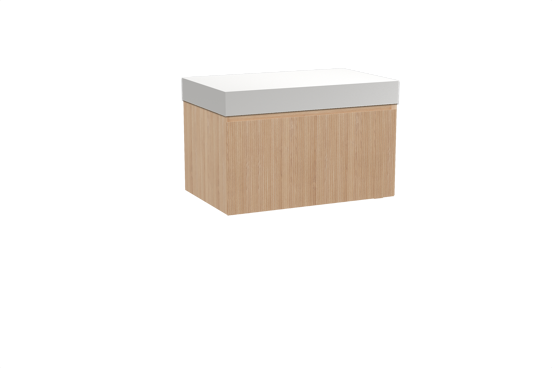 Balmani Fila zwevend badkamermeubel 90 x 55 cm natuur eik met Dominus enkel tablet in solid surface mat wit, Verticale symmetrische rechte ribbel
