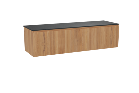 Balmani Idra hängendes Möbelstück Set: 180 x 55 cm, Teak, mit Stretto Einzel- oder Doppel Waschtischplatte, Schwarzes Granit