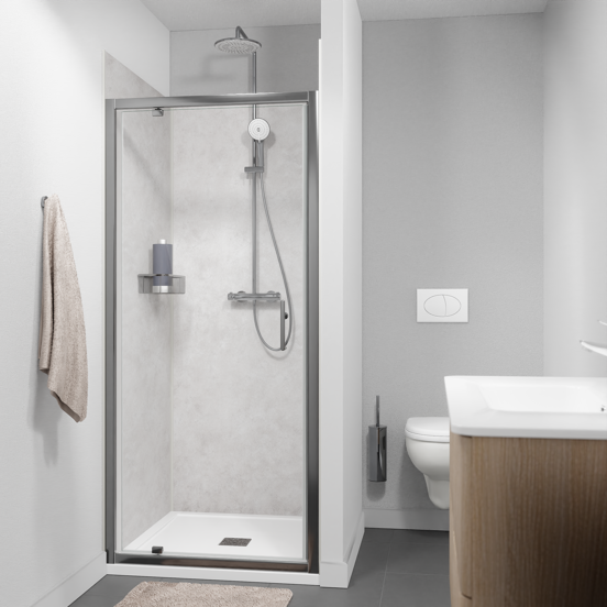 Linie Cadiz Dusche Drehtür 90 cm x 190 cm Klarglas gebürstet Chrom Profil