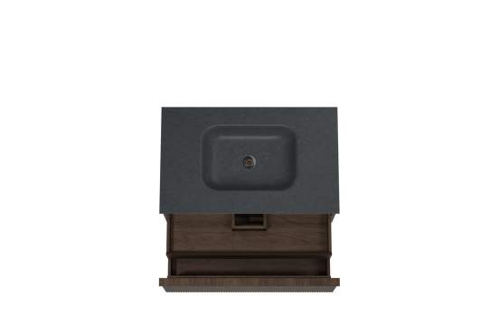 Balmani Forma meuble salle de bains suspendu 90 x 55 cm chêne fumé avec Tablo Arcato plan simple en granit noir, Nervure droite symétrique verticale
