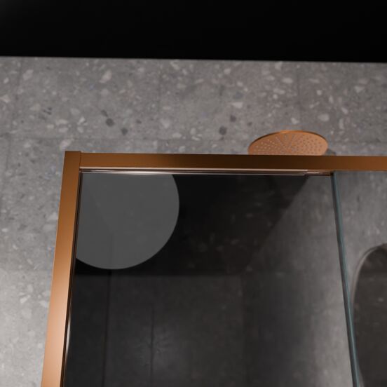 Balmani Senses Design douche en coin avec porte coulissante à droite et paroi latérale fixe, 120 x 90 cm, Miroir Reflex, Profil Brushed Rosegold