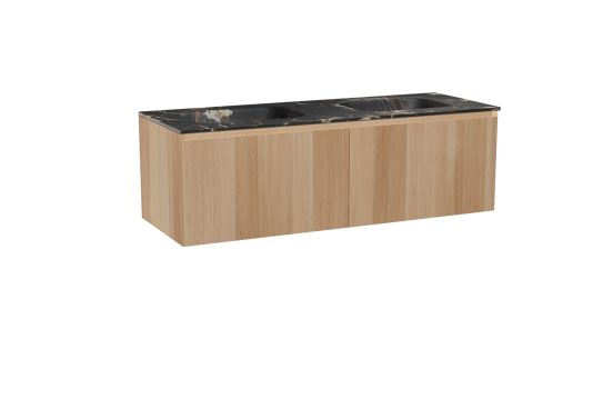 Balmani Idra hängendes Möbelstück Set: 150 x 55 cm, Naturbelassene Eiche, mit Tablo Arcato Doppelwaschtisch, Marmor Portoro Gold