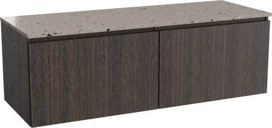 Balmani Sfera meuble salle de bains suspendu 150 x 55 cm eucalyptus avec Stretto tablette simple ou double en terrazzo greige terrazzo
