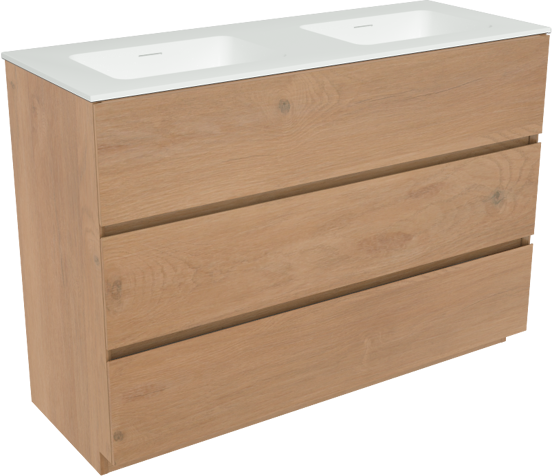 Storke Edge meuble salle de bains à poser 120 x 46 cm chêne brut avec Mata double vasque en solid surface blanc mat