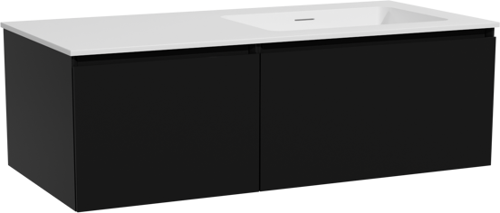 Storke Edge meuble salle de bains suspendu 110 x 52 cm noir mat avec Mata plan vasque asymétrique à droite en solid surface blanc mat