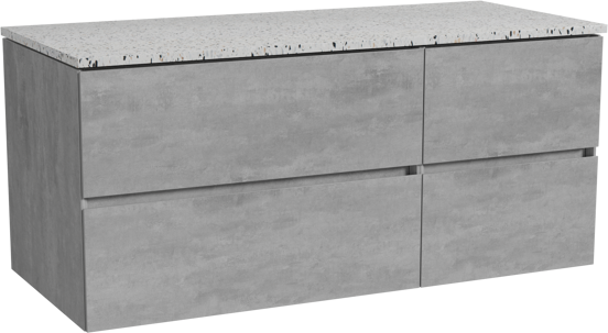 Storke Edge meuble salle de bains suspendu 120 x 52 cm béton gris foncé avec Tavola tablette simple ou double en blanc/noir mat terrazzo