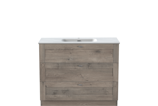 Linie Classo freistehendes Möbelstück Set: 100 x 46 cm, Graue Eiche, mit Baro Einzelwaschtisch, Porzellan Weiß matt