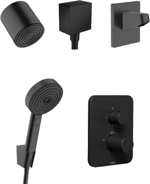 Blaufoss Smartbox Softline robinet thermostatique Colonne de douche de pluie encastré avec douche de tête 10.5cm noir mat