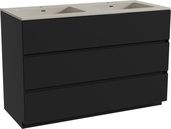 Storke Edge meuble salle de bains à poser 120 x 52 cm noir mat avec Diva double vasque en top solid soie grise