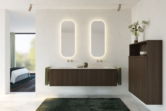 Balmani Giro Arcato afgeronde hoeken badkamerspiegel 41 x 108 cm met spiegelverlichting en anti-damp