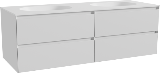 Balmani Mitra meuble salle de bains suspendu 150 x 55 cm blanc mat avec Tablo Oval double vasque en solid surface blanc mat
