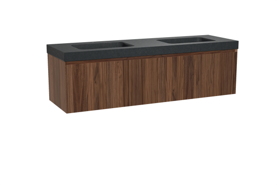 Balmani Idra hängendes Möbelstück Set: 180 x 55 cm, Nussbaum, mit Napoli Doppelwaschtisch, Schwarzes Granit