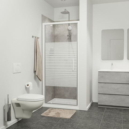 SanyOne Anton douche draaideur 90 cm x 190 cm Gestreept glas glanzend wit profiel