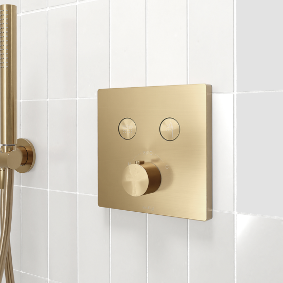 Blaufoss Smartbox Switch-Line Thermostat-Duscharmatur: Unterputz, für 2 Verbraucher, Brushed Champagne Gold, Einbauelement inklusive