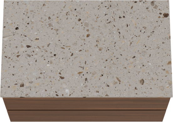 Balmani Lucida hängendes Möbelstück Set: 90 x 55 cm, Amerikanischer Nussbaum, mit Stretto Einzel Waschtischplatte, Terrazzo in Greige