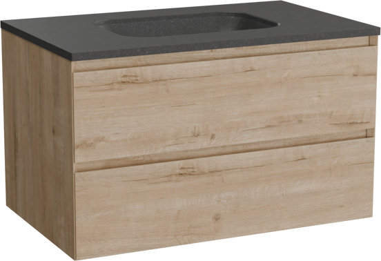 Balmani Mitra meuble salle de bains suspendu 90 x 55 cm chêne brut avec Tablo Arcato plan simple en granit noir