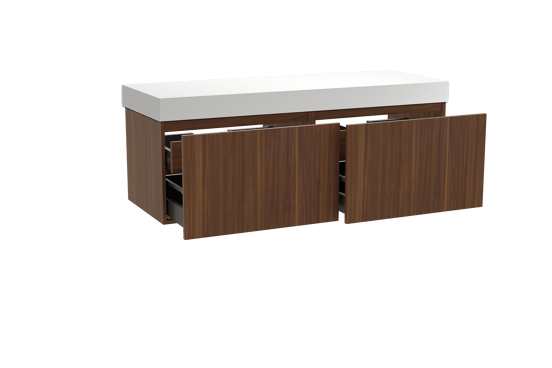 Balmani Sfera meuble salle de bains suspendu 150 x 55 cm noyer américain avec Dominus tablette simple ou double en solid surface blanc mat