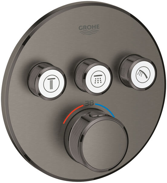 Grohe Grohtherm SmartControl Duschsystem: Unterputz, Runder Duschkopf, Wasserfallfunktion, 31 cm, Hard Graphite gebürstet
