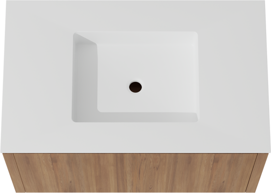 Balmani Eclips zwevend badkamermeubel 90 x 55 cm Teak met Tablo Stretto enkele wastafel in Solid Surface mat wit